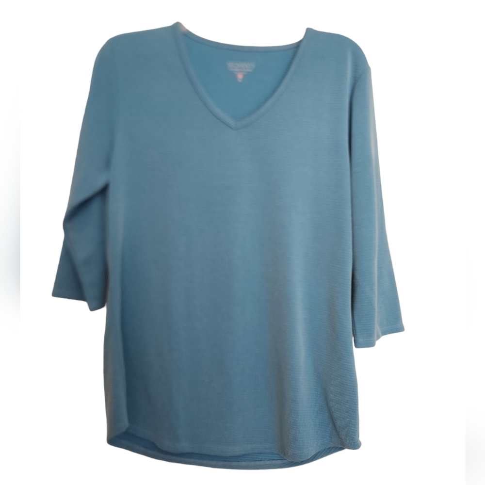 SegMents Blue 3/4 Sleeve V-Neck knit pullover top Size Medium